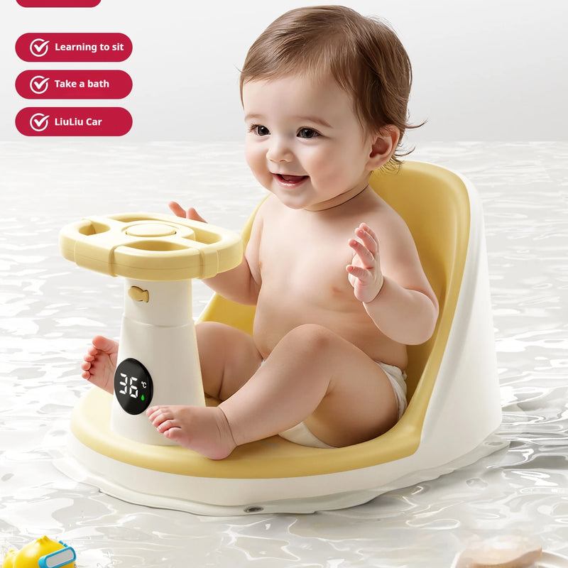 AIBEDILA Baby Bath Seat Multifunctional Toddler Bath Chair With Smart Temperature Sensing Safe Material For Bathtub Shower