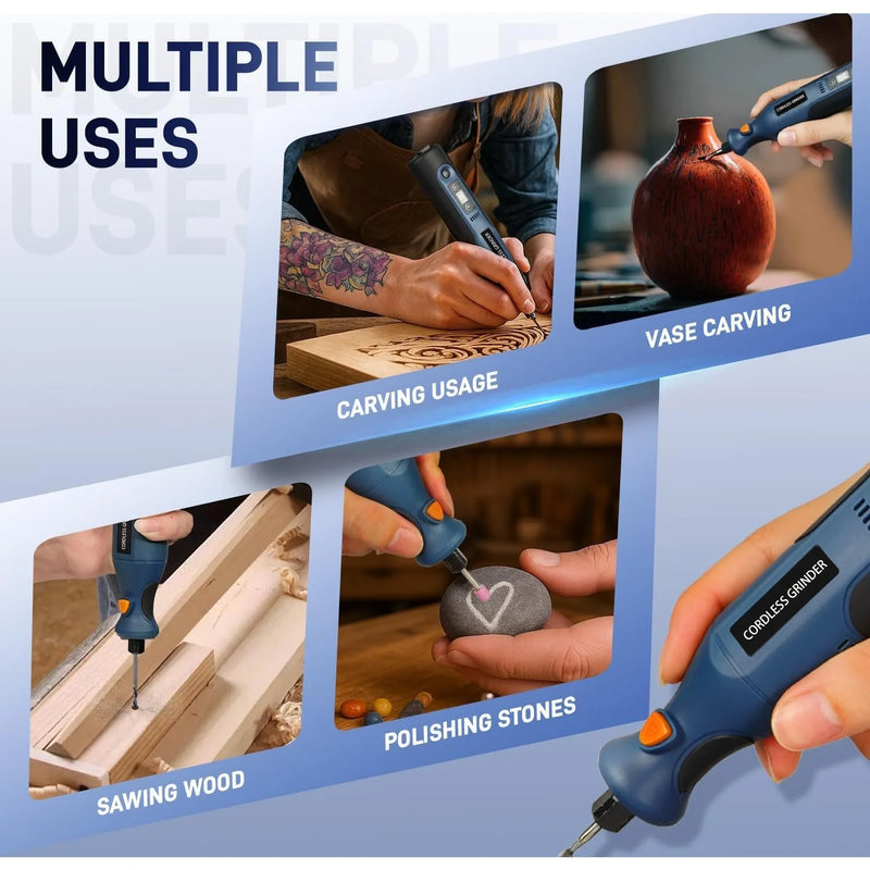 Cordless Rotary Tool Kit Mini, 7.4V 12 - Speed Power USB Rechargeable, for DIY Crafts, Wood Carving - View 2 | SAMAG