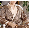 Plus Size 3XL 4XL 5XL Men Robe Sleepwear Navy Blue Stripe Kimono Bathrobe Gown with Pocket Summer Satin Home Clothes Lounge Wear