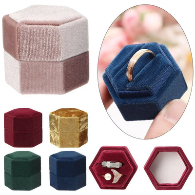 Hexagon Shape Velvet Jewelry Box Double Ring Storage Woman Gift Earrings Package Case Wedding Display Packaging | SAMAG