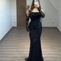 Contessa Custom Black Shiny Sequin Beaded robe de soirée | SAMAG