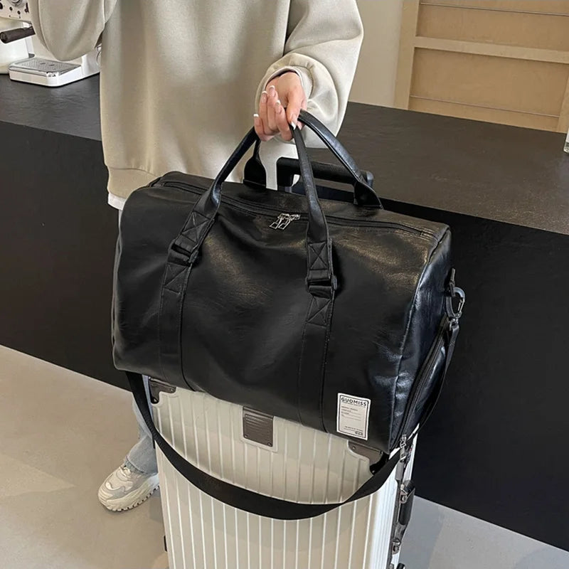 Fashion Leather Duffle Bag With Shoes Packet For Men and Women Luggage Travel Bag Sport Gym Fitness HandBag Mens Shoulder Bag
