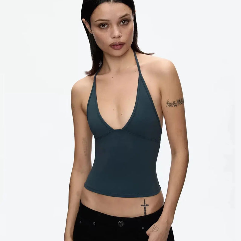ANK Air Summer Top with Solid Color, Black and White Powder, Wide Shoulder Strap, I-Shaped Tank Top, Women's Sports, Daily Wear