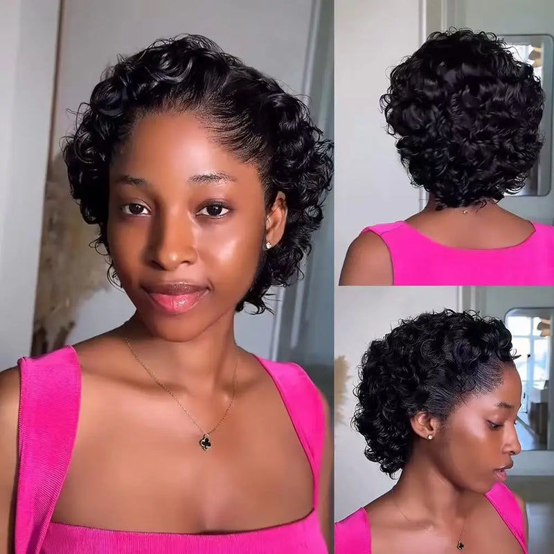 Pixie Cut perruque Short Curly Human Hair Wigs perruque bresillienne Cheap Remy Hair 13X1 Transparent Lace Wigs For Women Sale