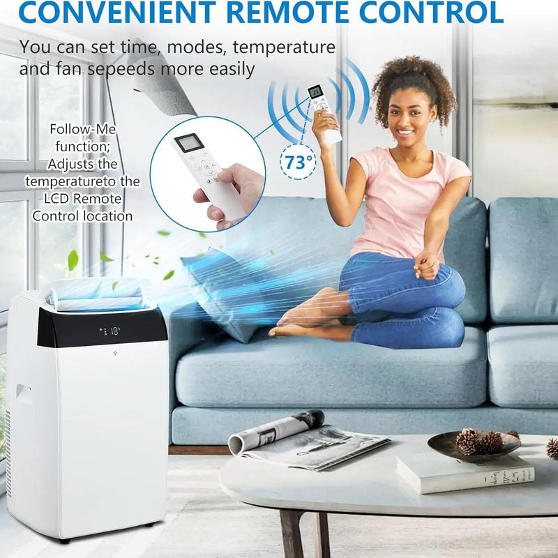 14,000 BTU Portable Air Conditioner with Dehumidifier & Fan, Portable AC Units Cools up to 750 Sq. Ft., Remote Control, Auto Swing, Sleep Mode, White Top