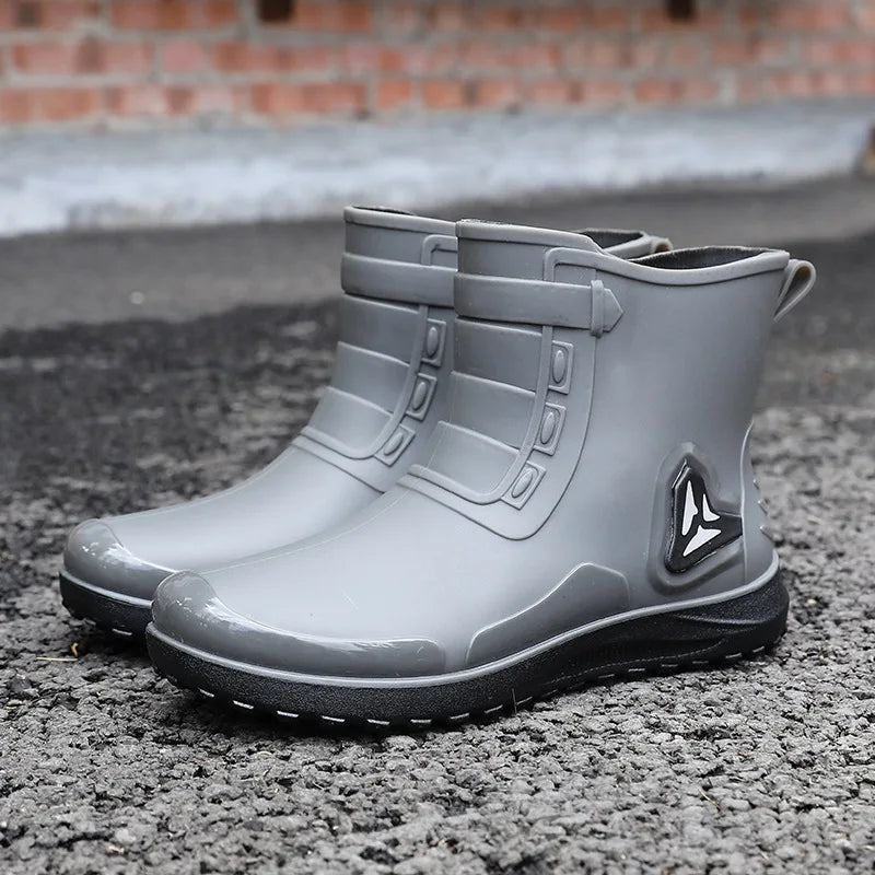 Fashion Outdoor Men's Rain Boots Short Tube Hiking Fishing Water Shoes Anti-slip Chef Work Ankle Boots Waterproof Non-slip Shoes
