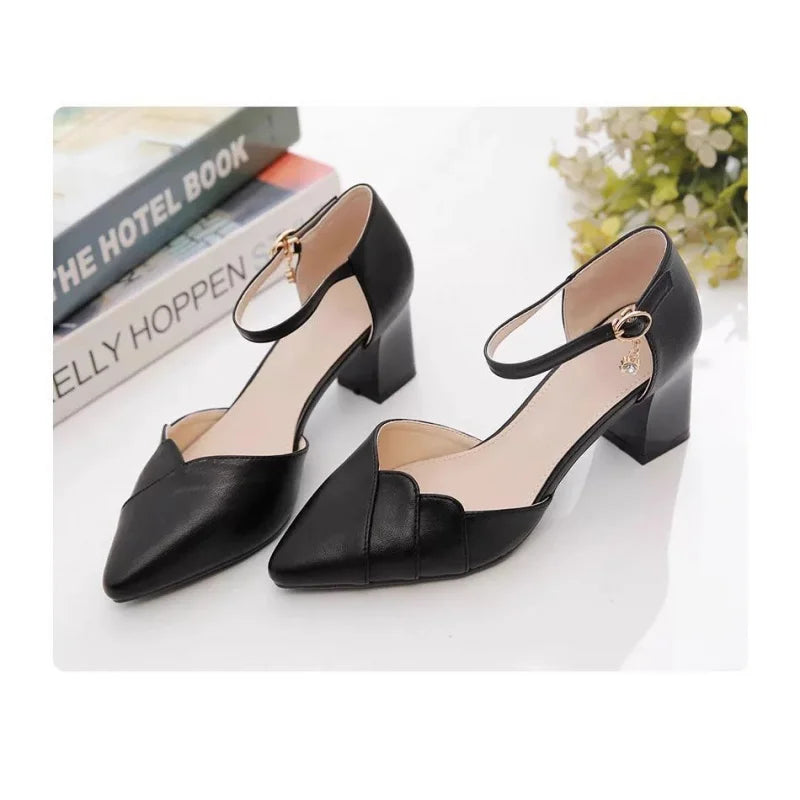 2026 Spring Summer Women's Block Heel Sandals | Fashion Closed Toe Ankle Strap Pumps | Versatile Party Evening High Heels