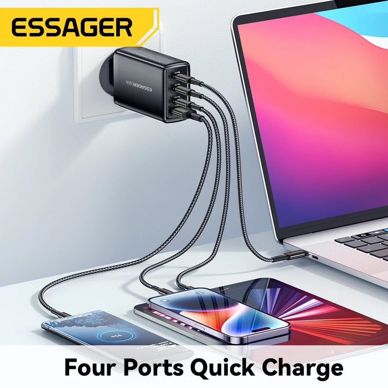 Essager 120W GaN Charger 4 in 1 USB C PD Fast Charger For Macbook Laptop iPhone 17 16 15 14 Pro Max Samsung iPad Quick Charger