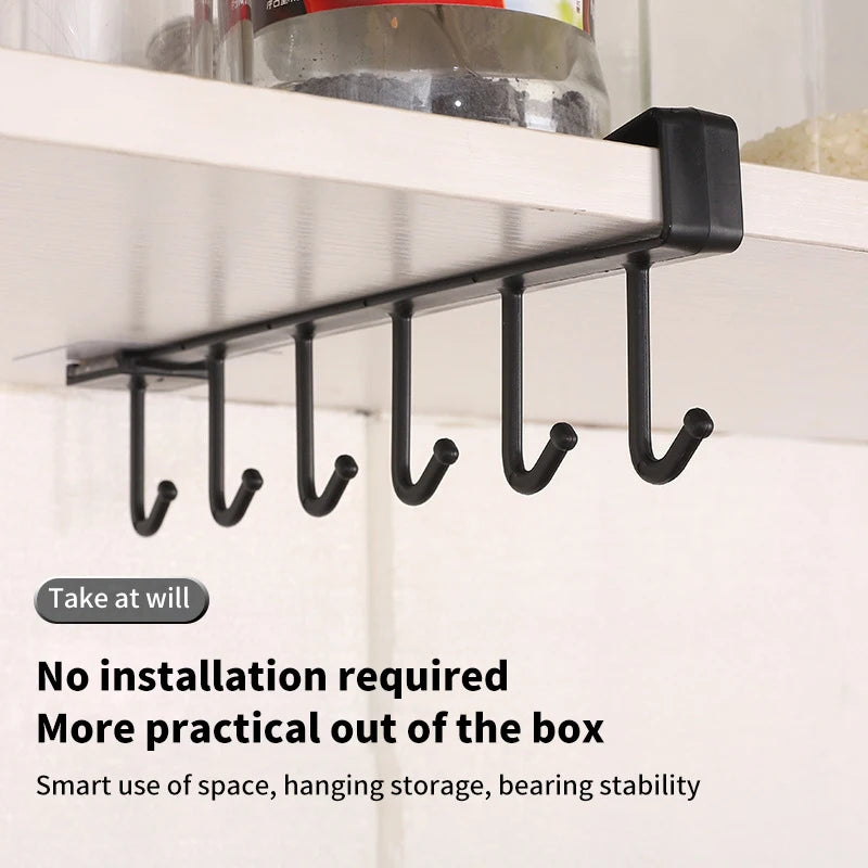 6 Hooks Storage Shelf Plastic Under Shelves Hanging Rack Utensils Holder Wardrobe Kitchen Bathroom Organizer - View 2 | SAMAG
