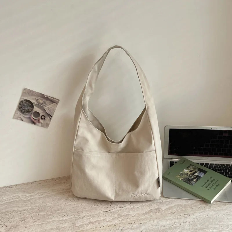 Korean Style Canvas Handbag for Women Large Capacity Lightweight Shoulder Underarm Bag Casual Multi-pocket Tote Commute Bag