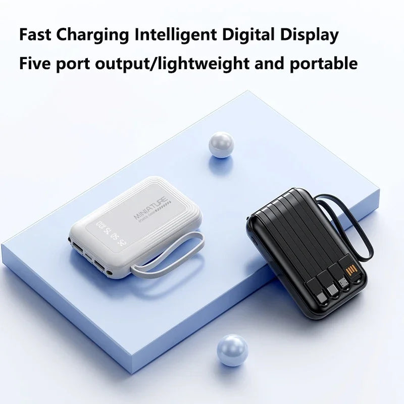 VIVO Mini 500000mAh Power Bank Super Fast Charging 4 in 1 Built in Cables LED Digital Display Power Bank for iPhone Samsung