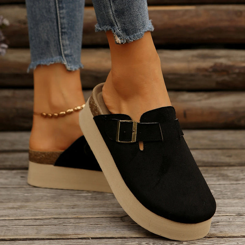 Women Mules Shoes Casual Outdoor Mules Slippers Slip-On Outdoor Beach Flat Shoes Trendy Fashion Cork Sole Sandals Slides Women