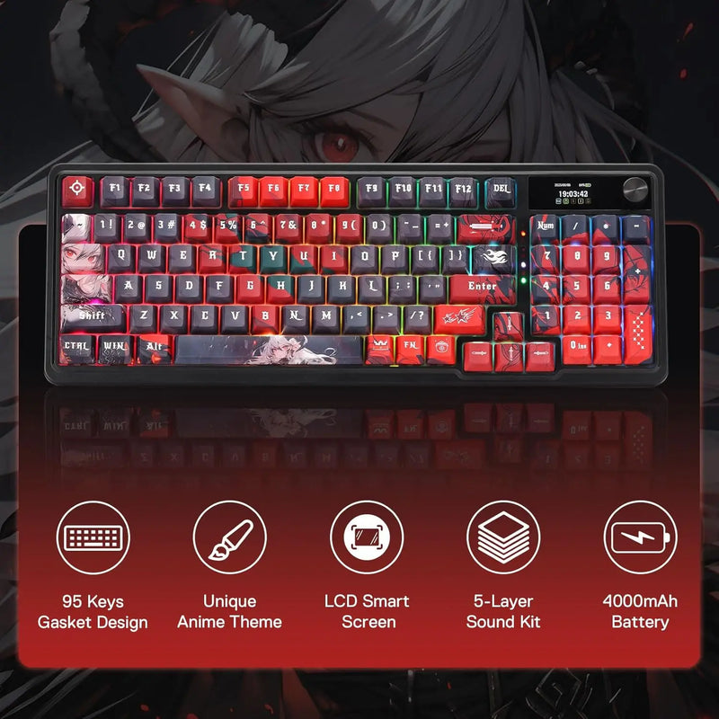Redragon Wireless Gasket Gaming Keyboard w/Hype Screen & Knob, 95 Keys Mechanical Keyboard, Easy