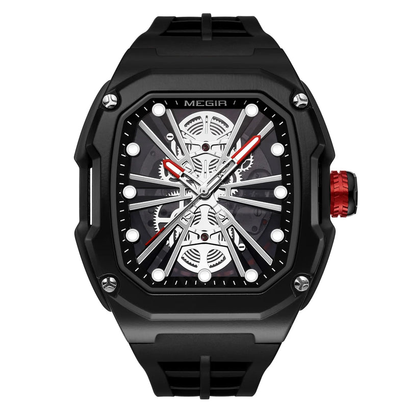 MEGIR Luxury Skeleton Automatic Mechanical Men Watch Original Waterproof Luminous Wristwatch Male Mechanical Clock Reloj