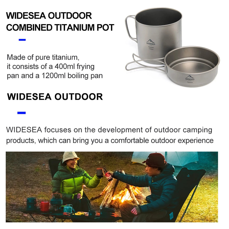 Widesea Ultralight Titanium Camping Pot 1100ml Foldable Handle Portable Outdoor Cookware with Mesh Bag for Backpacking Hiking Tr