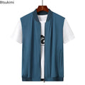 Summer New Men's Lightweight Thin Vests Trend Baseball Collar Zipper Sleeveless Casual Vest Coats Simple All-match Men Vests 6XL