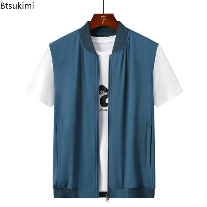 Summer New Men's Lightweight Thin Vests Trend Baseball Collar Zipper Sleeveless Casual Vest Coats Simple All-match Men Vests 6XL