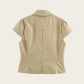 Summer Women High Quality Double Breasted Short Sleeve Lapel Slim Fit Blouse, Asymmetric Hem Casual Office Work Short Top