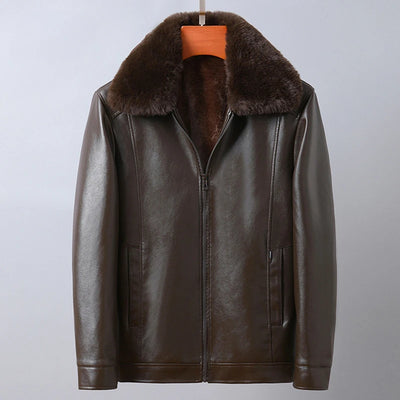 New Winter Men Fleece Leather Jackets Fur Collar Quality | SAMAG