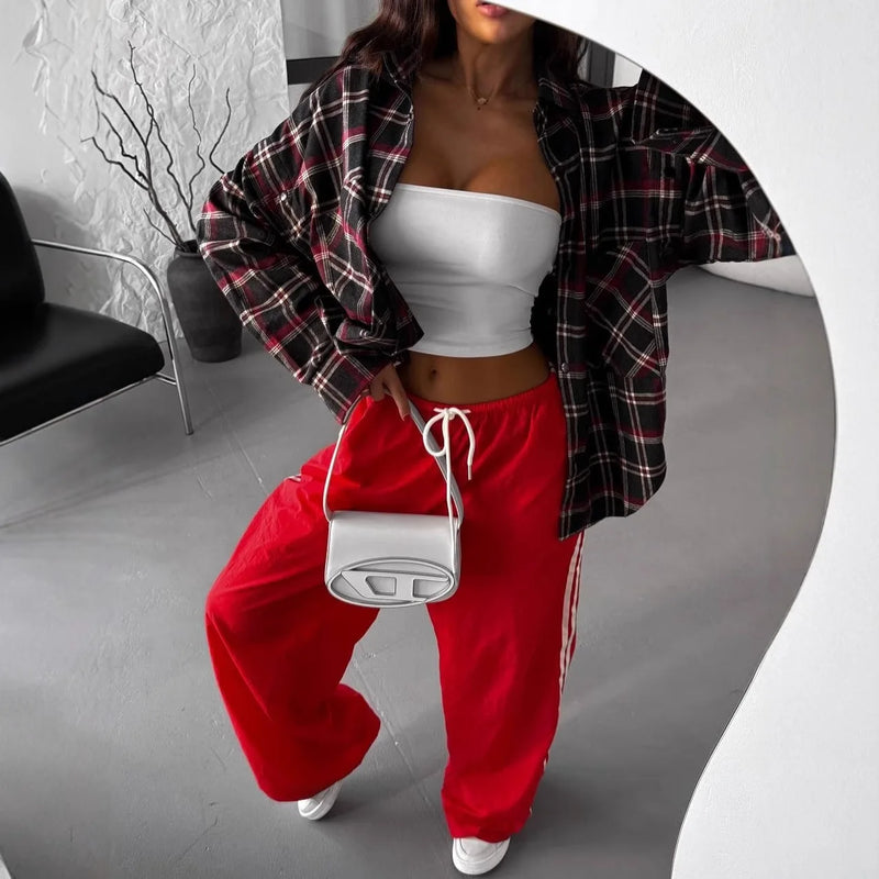 Women's Spring Blouse Jacket Shirt Checkered Short-sleeved Pocket Retro Luxurious Chic Trendy Minimalist Fashionable Comfortable
