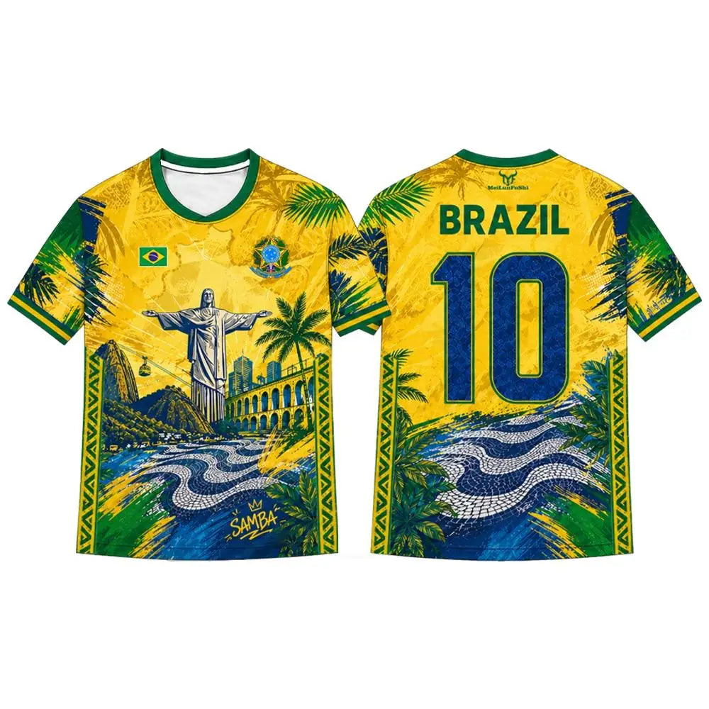 Brazil Style Flag Printed Jersey Men Women Jesus Graphic 3D Print Football T-shirt Quick Dry And Breathable Sport Uniform Tee