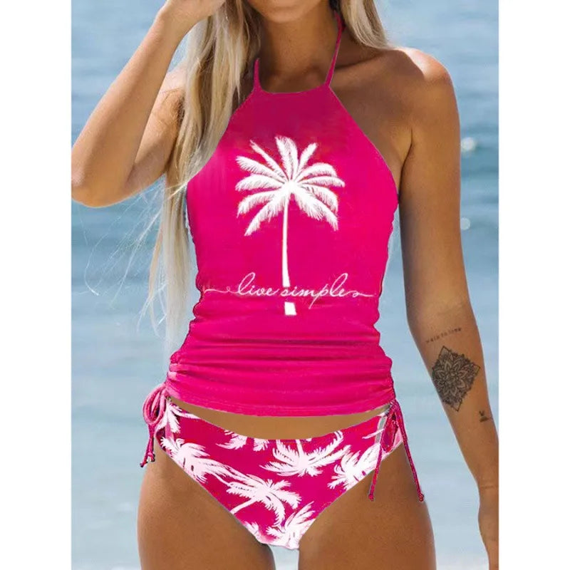 Sexy Solid Print Tankini Set Tied Halter Bikini Swimsuit | SAMAG