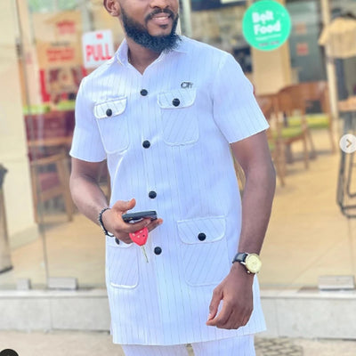 White Kaunda Suit Tuxedo Outfits Summer Short Sleeve Tops | SAMAG