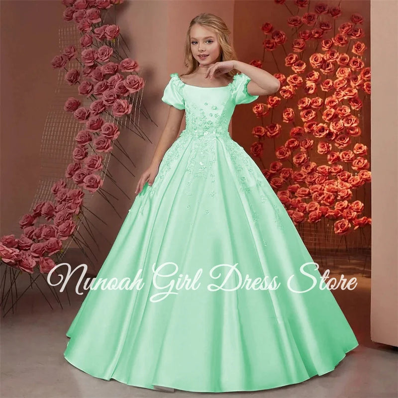 Elegant Flower Girl Dresses for Wedding Satin Beaded - View 16 | SAMAG