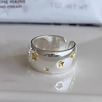 BF CLUB 925 Sterling Rings for Women Fashion Geometric Handmade Irregular Gold StarRing Simple Fine Jelwery Party | SAMAG