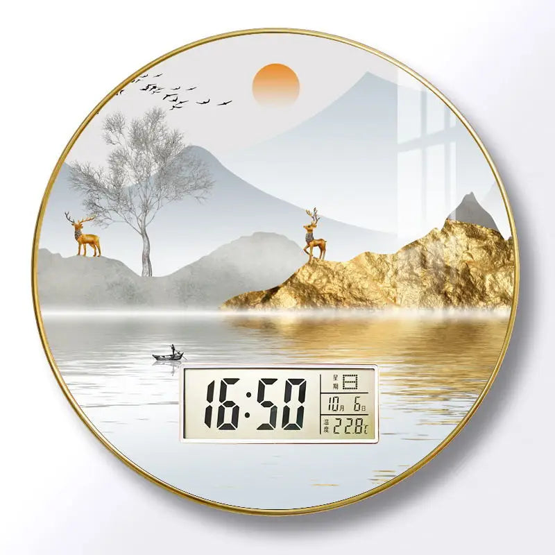 Modern wall clock for living room, home use, creative, silent, drill-free wall-mounted decorative painting electronic clock
