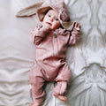 0-18M Newborn Baby Boys Girls Rompers Cotton Cartoon Bunny 3D Rabbit Ear Hoodie Overall Toddler Jumpsuit Infant Carnival Costume