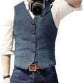 V Neck Men's Suits Vest Casual Classic Formal Business Herringbone Tweed Slim Fit Waistcoat For Wedding Groomsmen