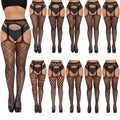 High Waist Sexy Fishnet Black Garter Stockings Tights Open Crotchless Body Suit Large Plus Size Pantyhose for Oversized Woman XL