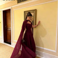 Luxury Chiffon Evening Dresses Sweetheart Beaded Cape | SAMAG