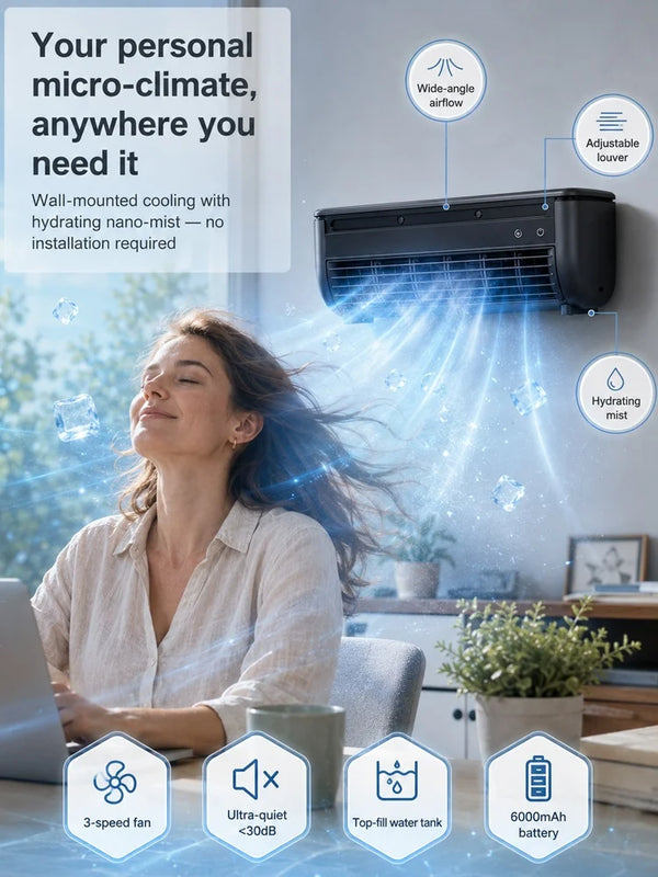 2 in 1 Air Conditioner Fan Air Cooler Tabletop wall-mounted Dual-use Powerful Cooling Portable Cooling Mini Fan for Home Office