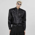 American Fashion Stand Collar Zipper Leather Jacket High Street Motorcycle Clothing Men's Casual Loose Fashionable Cardigan Top