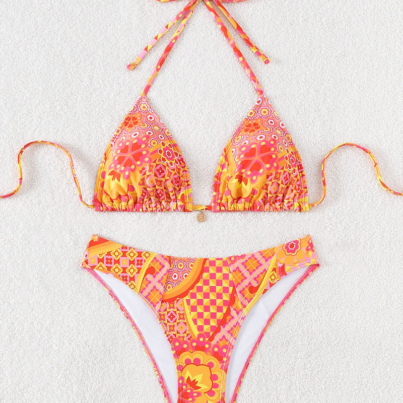 Women's Two Piece Bikini Set 2025, Sexy Triangle Push Up Swimsuit, Floral Print Bathing Suit, Beach Swimwear