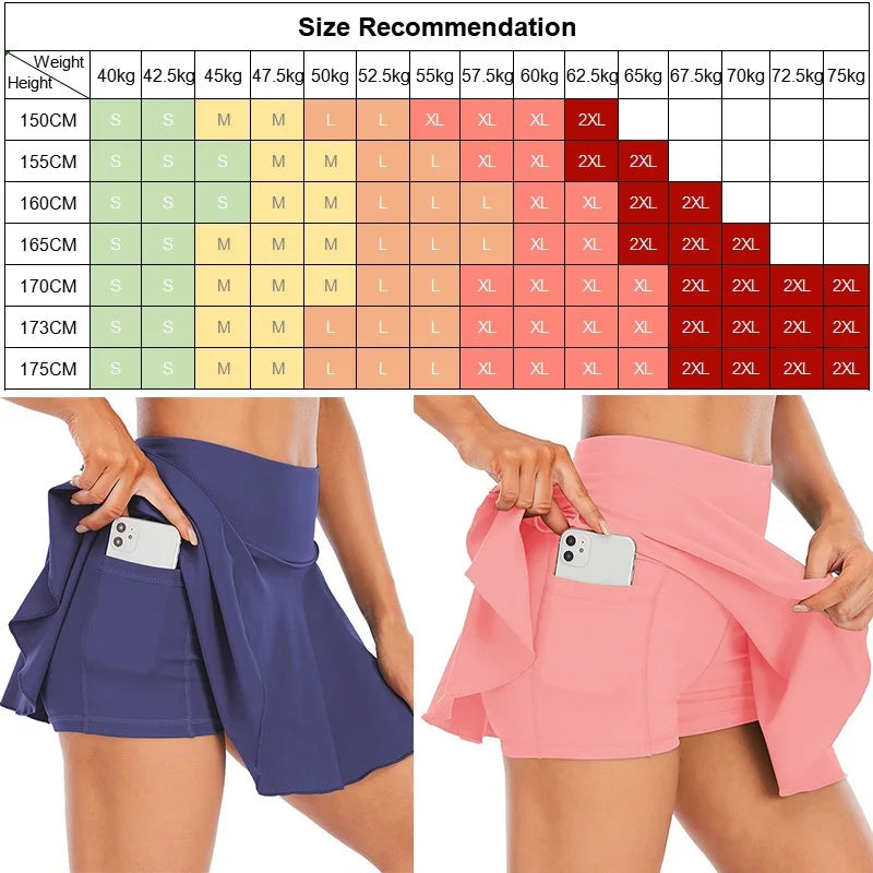 Cloud Hide Pocket Tennis Skirts Women Sports Golf Pleated Skirt Candy Color Fitness Shorts High Waist Quick Dry Running Skort