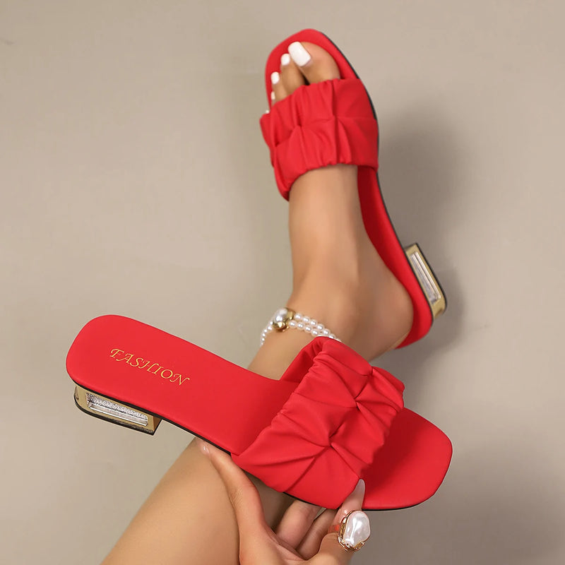 Beautiful Low-Heeled Slippers 2026 Summer Fashionable Chunky Heels Korean Style Versatile Single Shoes Plus-Size Women's Shoes