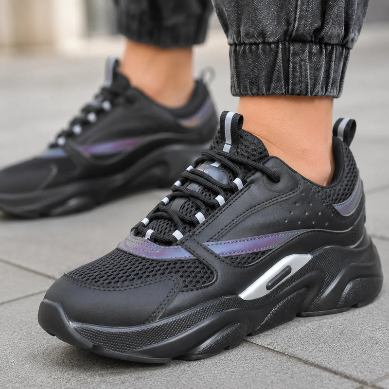 Men Chunky Platform Sneakers Breathable Mesh Patchwork Casual Shoes Thick Cushion Non Slip Walking Shoes Lace Up Fashion Streetw