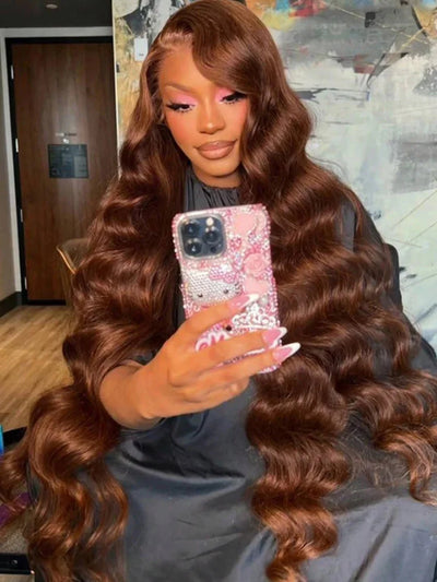 Chocolate Brown Body Wave Lace Front Wig for Women Pre-Plucked Brazilian Human Hair Glueless HD Frontal Virgin Hair Wig