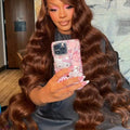 Chocolate Brown Body Wave Lace Front Wig for Women Pre-Plucked Brazilian Human Hair Glueless HD Frontal Virgin Hair Wig