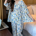 Cotton Sleepwear Big Size Cardigan Seven-minute Pants Two-piece Print Loungewear Pajama Sets Summer Nightwear Korean Fashion