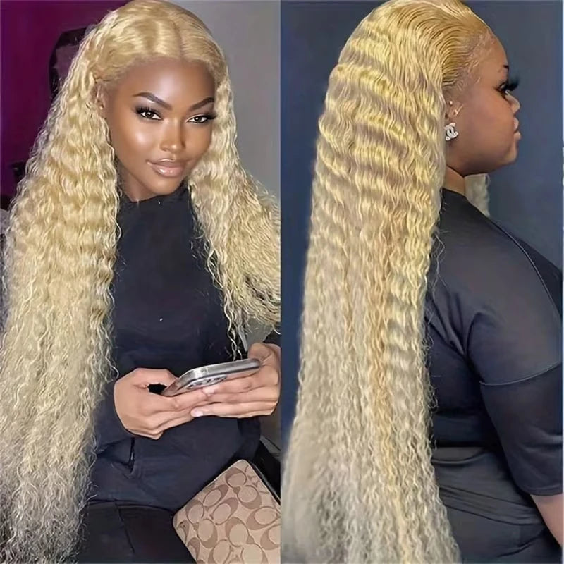 Blonde 613 Hd Lace Frontal Wig 13X6 Deep Wave Human Hair Wigs 40 Inch Curly Lace Front Wig Brazilian For Black Women 250 Density