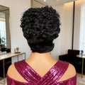 Full Machine Made Short Curly Human Hair Wig, Natural Black Pixie Cut Bob Wigs for Women, Soft Human Hair Short Curls Daily