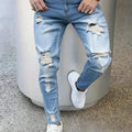 Men Casual Jeans Sky Blue Slim Bold Street Ripped Craft | SAMAG