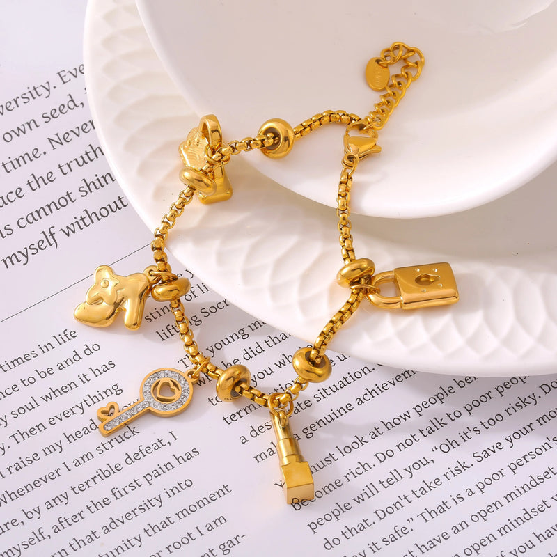 316L Stainless Steel Charm Bracelet For Women 18K Gold Plated Waterproof No Tarnish Multiple Different - Visuel 3 | SAMAG