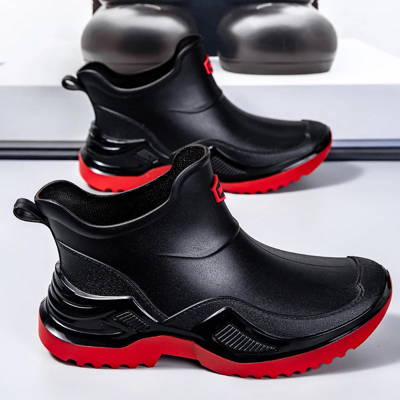 Men's Ankle Rain Boots Outdoor Waterproof Men Rain Shoes Anti-Slip Wear-resistant Men Kitchen Water Shoes Fishing Rubber Shoes