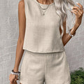 2025 Women's Solid Color Simple Fashion Casual Sleeveless Top and Shorts Set