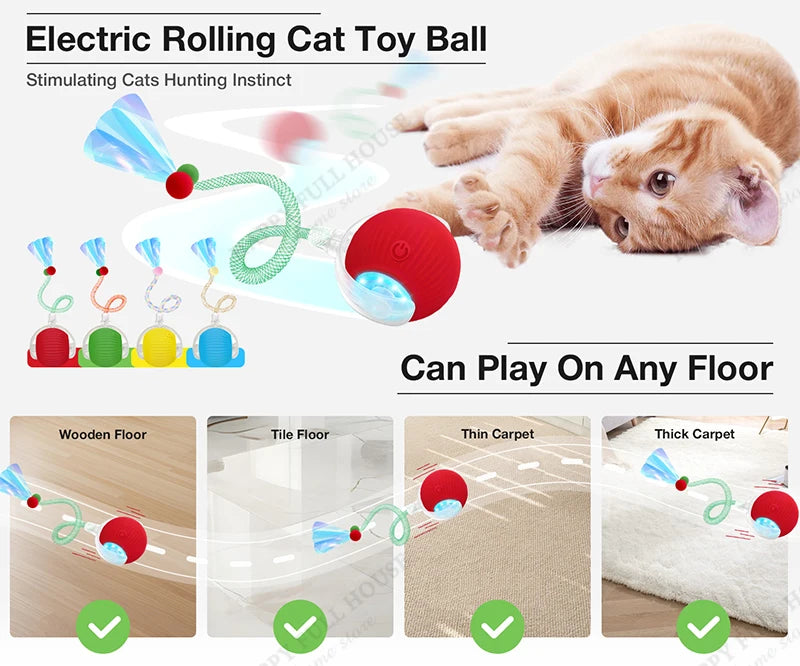 Cat Toys Interactive with 3 Play Modes, Automatic Cat Toys, Electric Moving Ball for Indoor Bored Kitten & Adult Cats